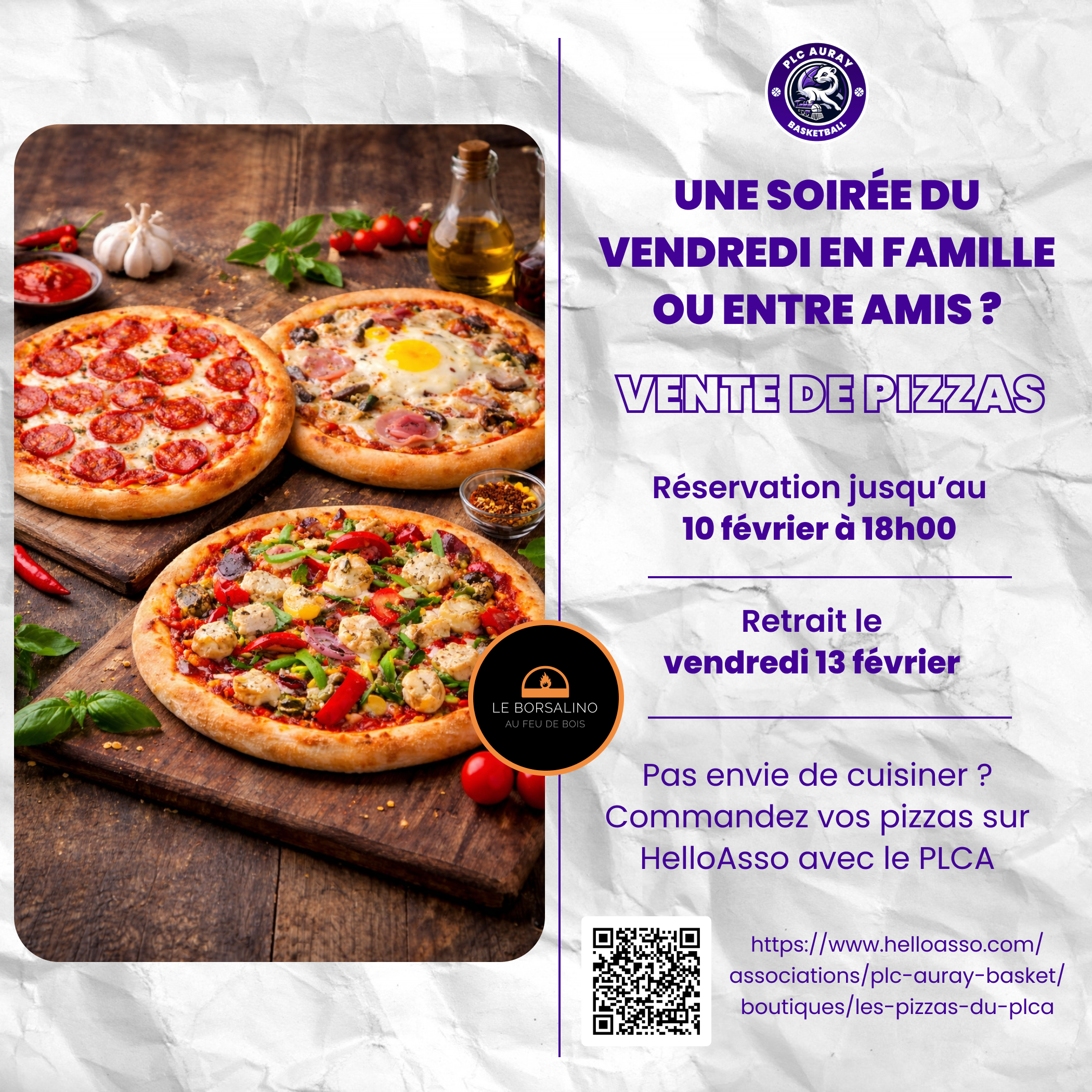 Vente de pizzas le 13 février !